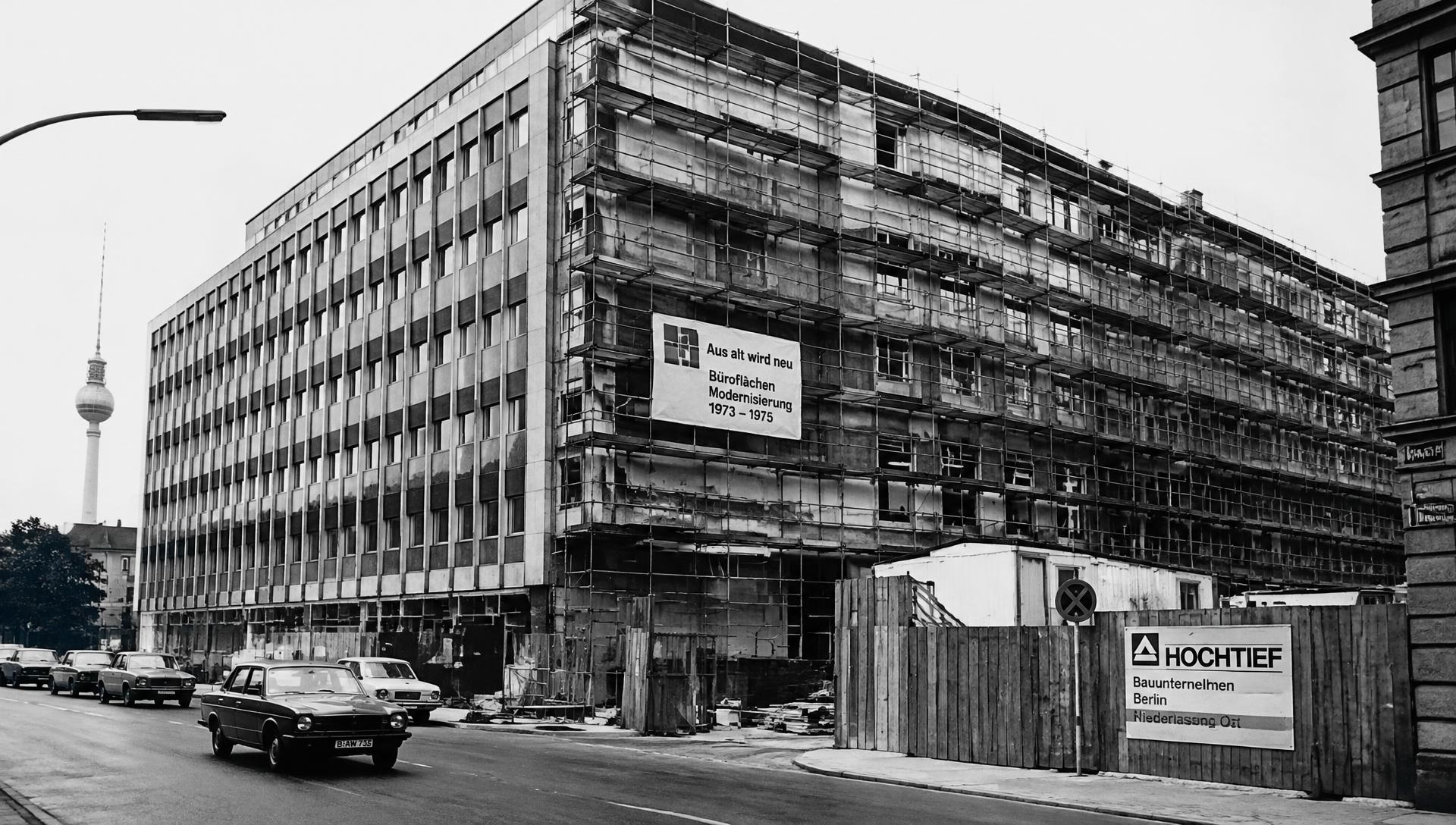 Bürogebäude im Umbau mit Gerüst in Berlin